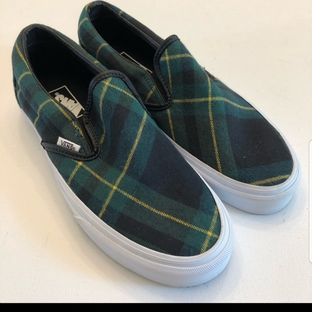 Vans New Slip On Tartan Green/Yellow Men Size 7.5